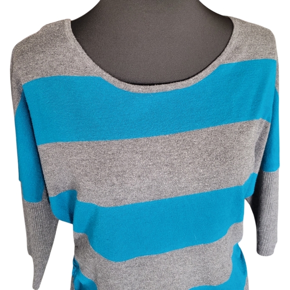 Dots blue and grey striped dolman style sweater Size L - Picture 3 of 7